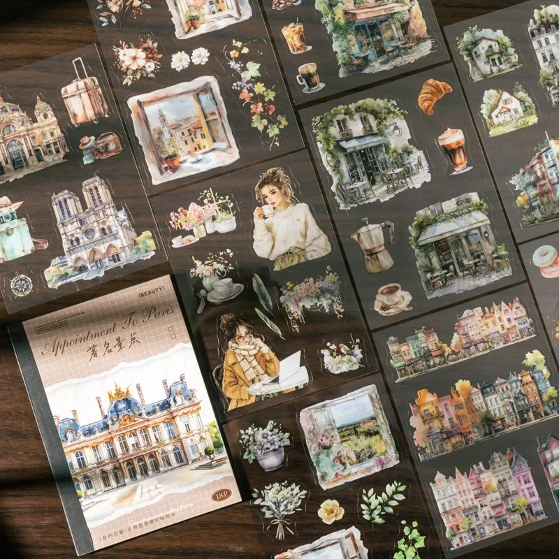 Scenic Sticker Going Paris Landscape Stickers School package Supplies Book Collection Scrapbooking Cut 18Sheets 175*118mm