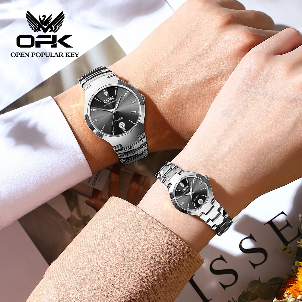 OPK 8105 Couple Watch Top Luxury Brand Male Female Couple Quartz Watch Classic Waterproof Date Week Reloj He or Her Gift