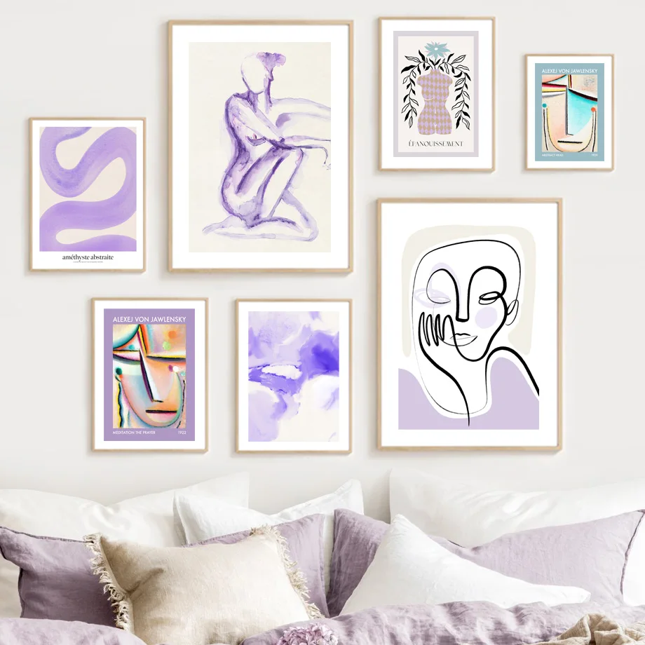 

Abstract Face Meditation Prayer Purple Woman Body Nordic Poster Wall Art Print Canvas Painting Pictures For Living Room Decor