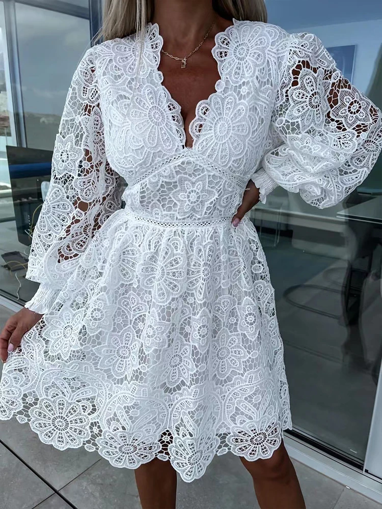 Sirena Vestidos Manga Larga Encaje Cortos Pegados Vestidos Cortos Vestido  Blanco Se Transparenta Vestido Elegante De