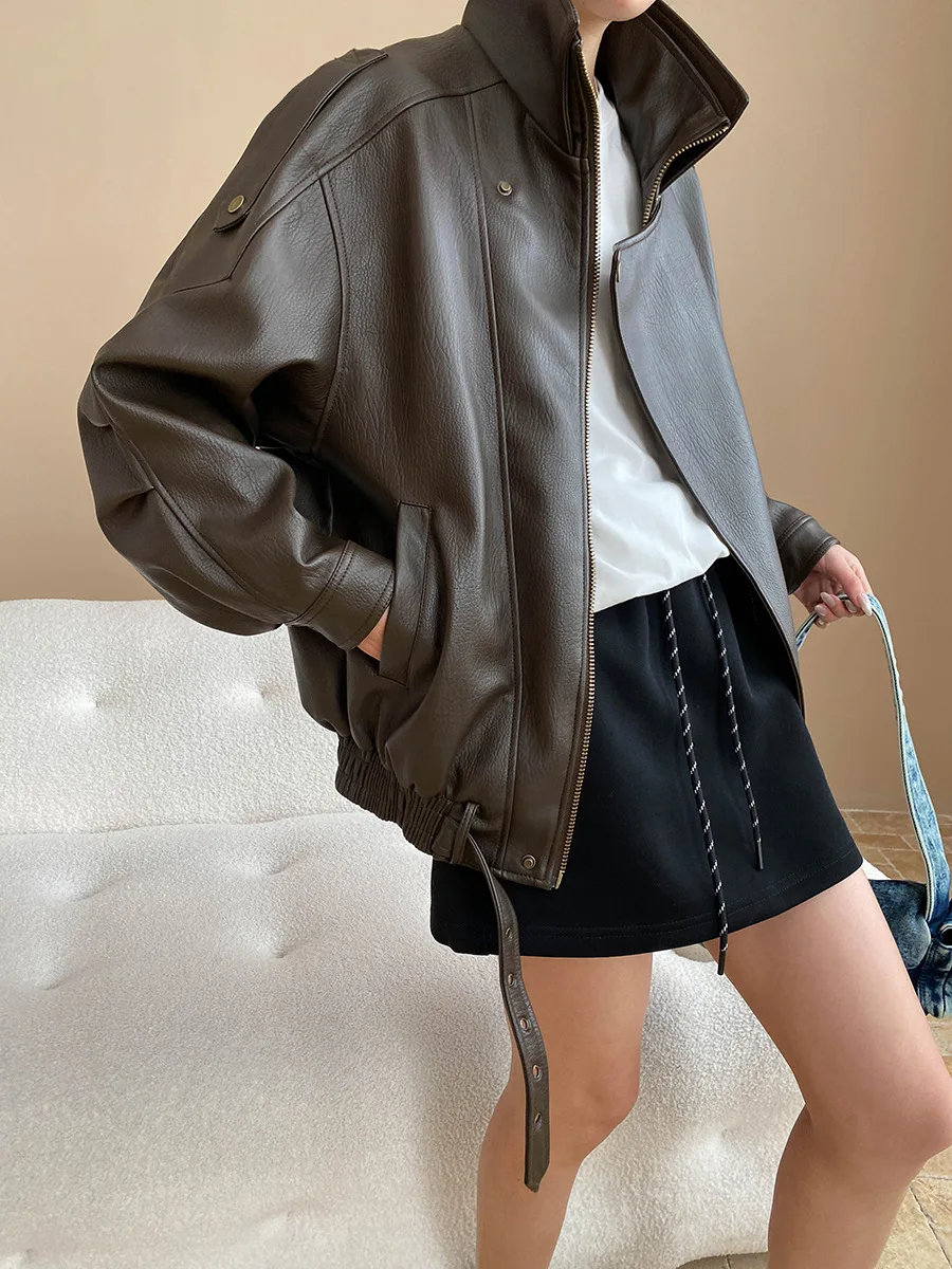 Frühling und Herbst Damen Casual Einfarbig Kragen Langarm Lose Jacke – Detail 24