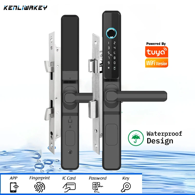 

Waterproof Outdoor Tuya Wifi APP Smart Fingerprint Lock Biometric IC Card Code Electronic Door Lock for Aluminum Sliding Glass