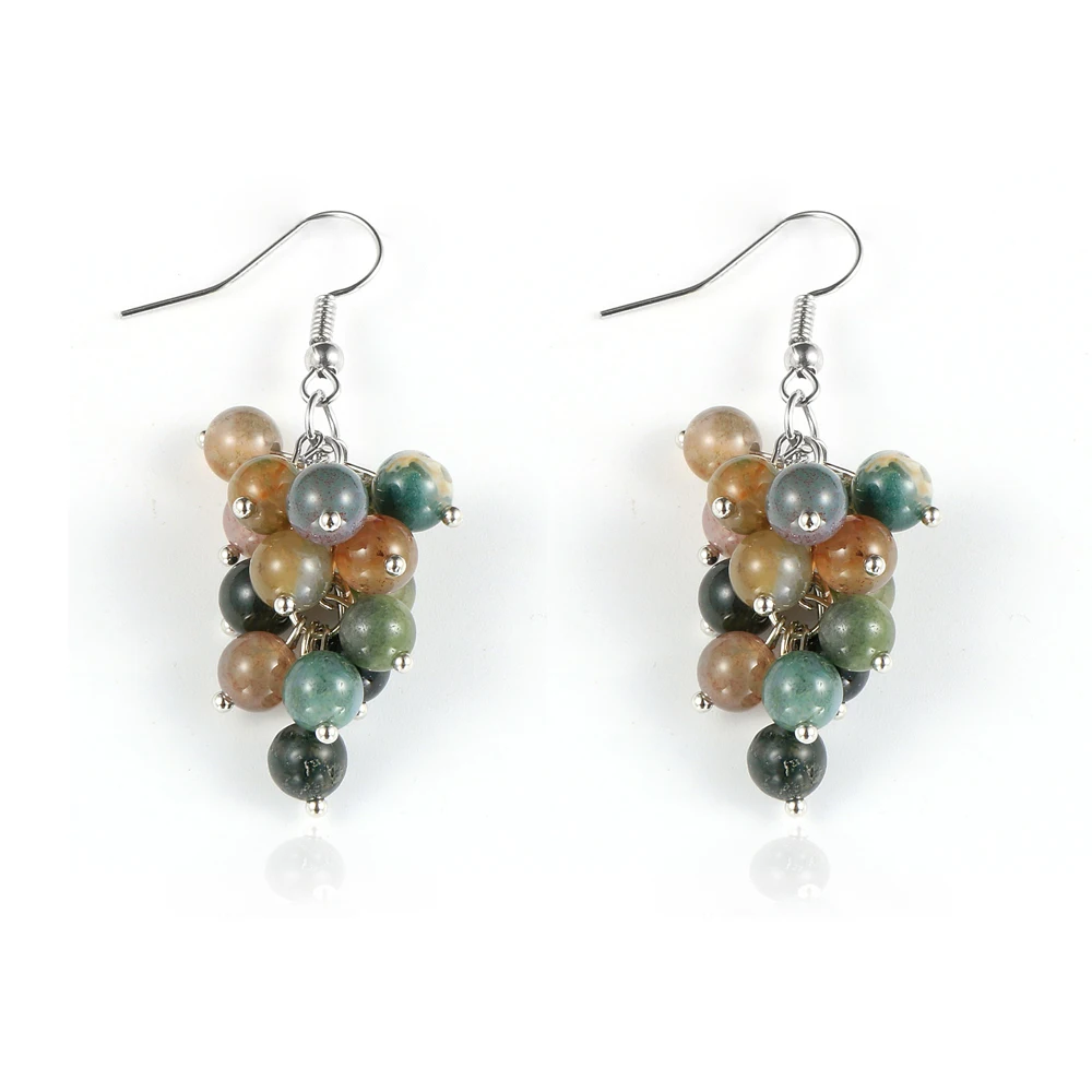 

Bohemian Natural Moonstone Crystal Grape Bunch Water Drop Earrings Gold Silver Gemstone Women's Dangle Ear Decor Fine Jewelry