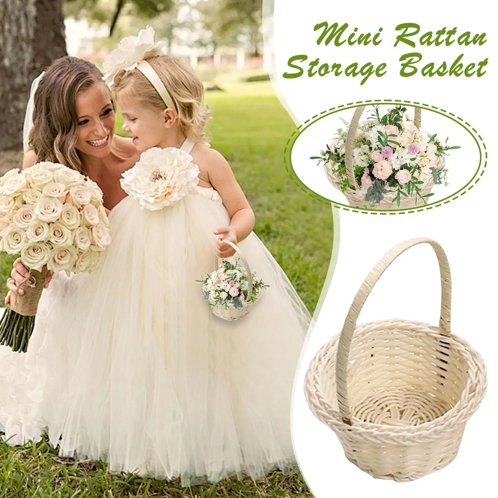 Imitation Rattan Woven Basket Mini Flower Basket Flower Girls Baskets Home Picnic Sundry Container Aesthetic Photography Props