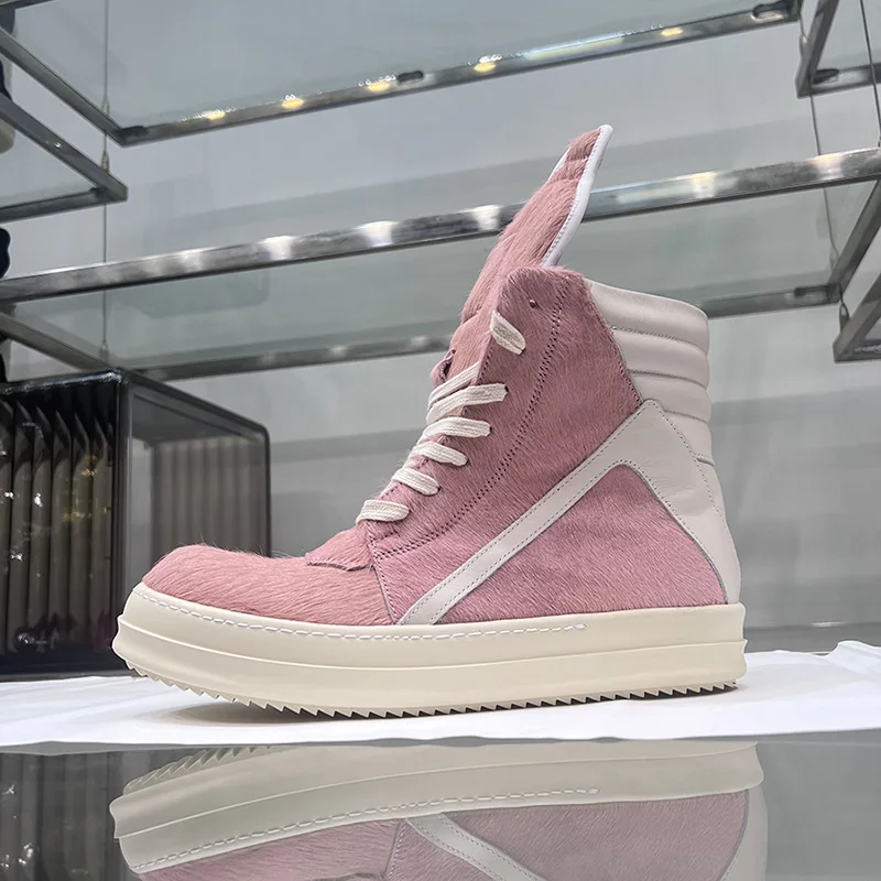 Owens Winter Horse Hair High Top Women Shoes Sneakers Lace Up Men