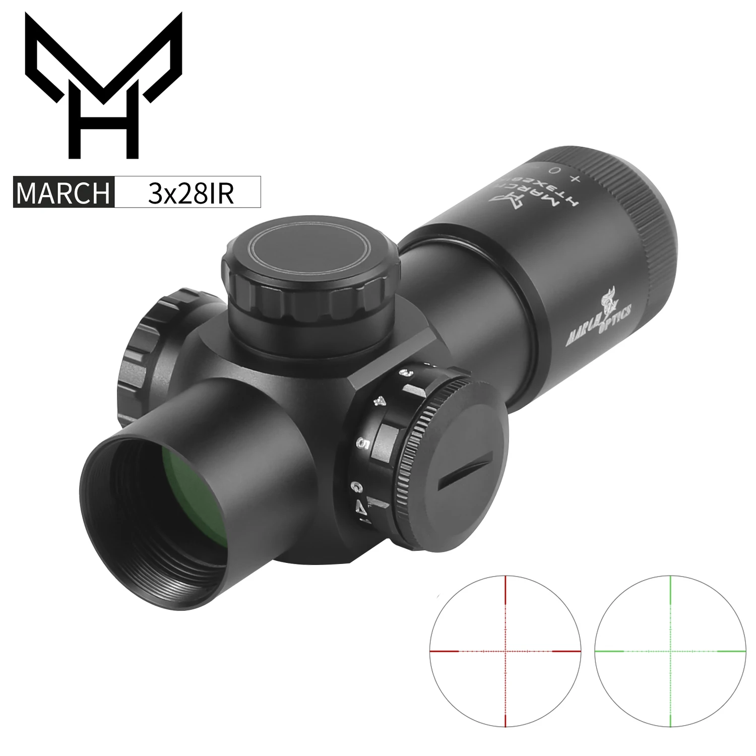 

MARCH H3x28IR Optic Short Fixed Riflescope Sight Green Red Rifle Scope for Hunting Sniper Airsoft Air Guns Red Dot With Mounts