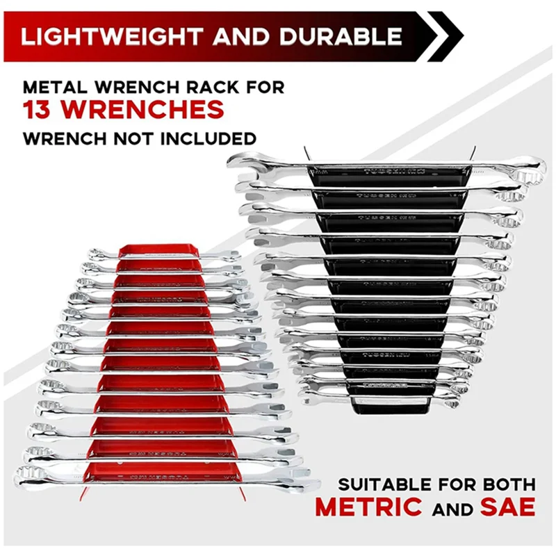 2 Pack Metal Wrench Organizer-Premium Wrench Holder Tray Wall-Mounted Storage Solutions for (1 Red & 1Black tool organizer wrench organizer wrench holder