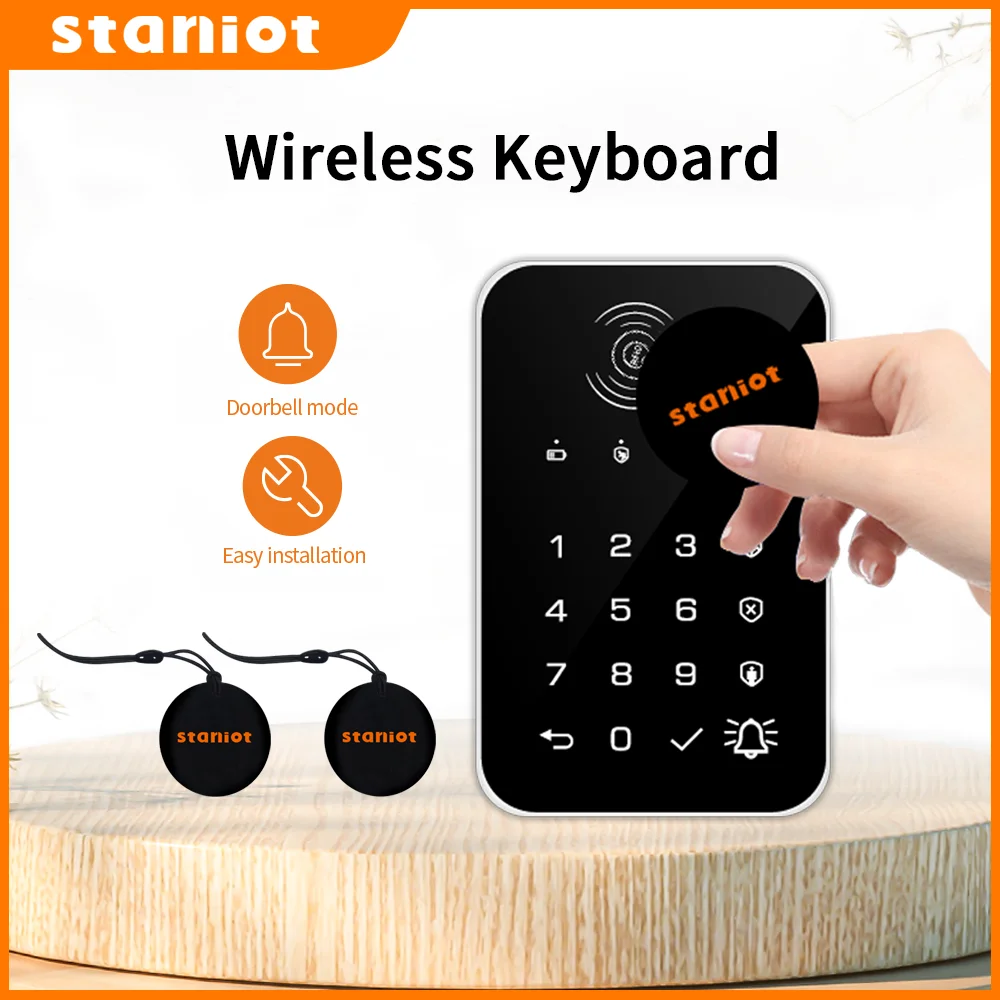 Staniot 433Mhz אלחוטי מגע מקלדת 2Pcs RFID כרטיס זרוע או להתפרק מנשקו סיסמא לוח מקשים עבור Tuya חכם אבטחת בית מעורר מערכת,מכירה לוהטת בישראל, מתאימה למארח נגד גניבה 2G/GSM/4G