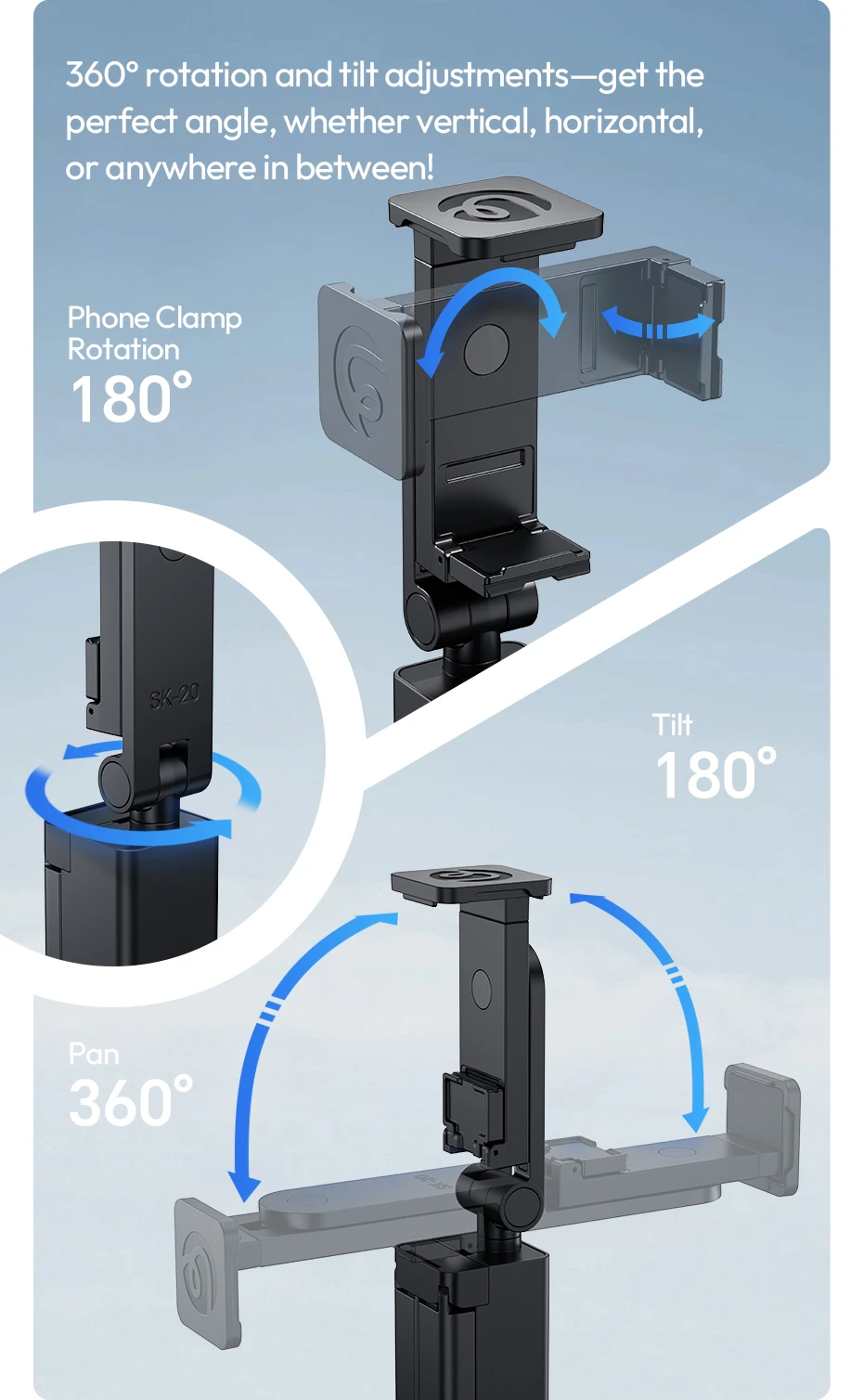 SK-20 Portable Travel Phone Holder Tripod for Mobile Phone Foldable Selfie Holde
