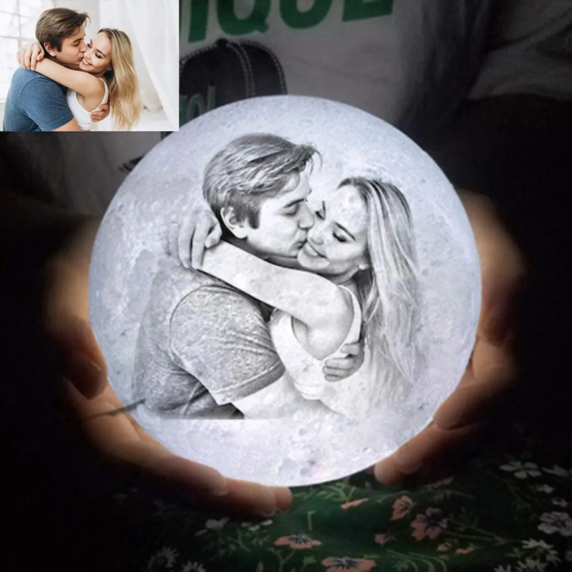 ZK20 Customized Photo Moon Lamp Personalized Kids Wife's Gifts Night Light USB Charging Tap Control  2/3 Colors Lunar Light moon night light