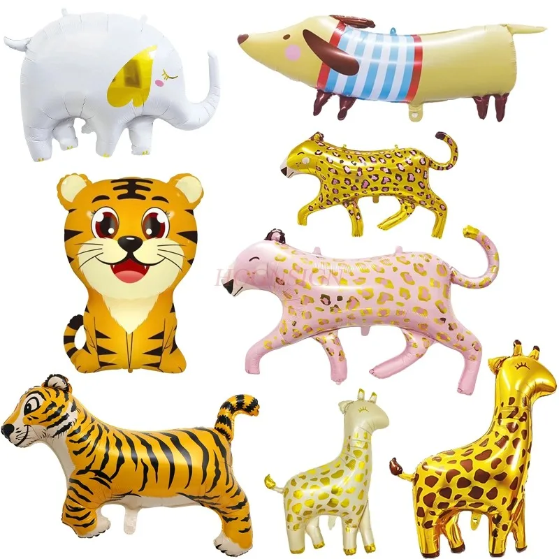 Jungle Animal Series Aluminum Film Balloon Giraffe Elephant Tiger Flower Leopard Balloon Birthday Party Decoration Photography