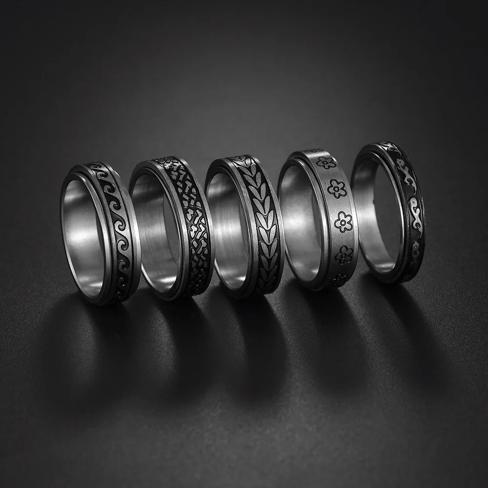 Anxiety Ring For Men Women Fidget Rings Stainless Steel Rotate Moon Star Roman Numerals Chain Rotating Ring finger rings,fidget rings