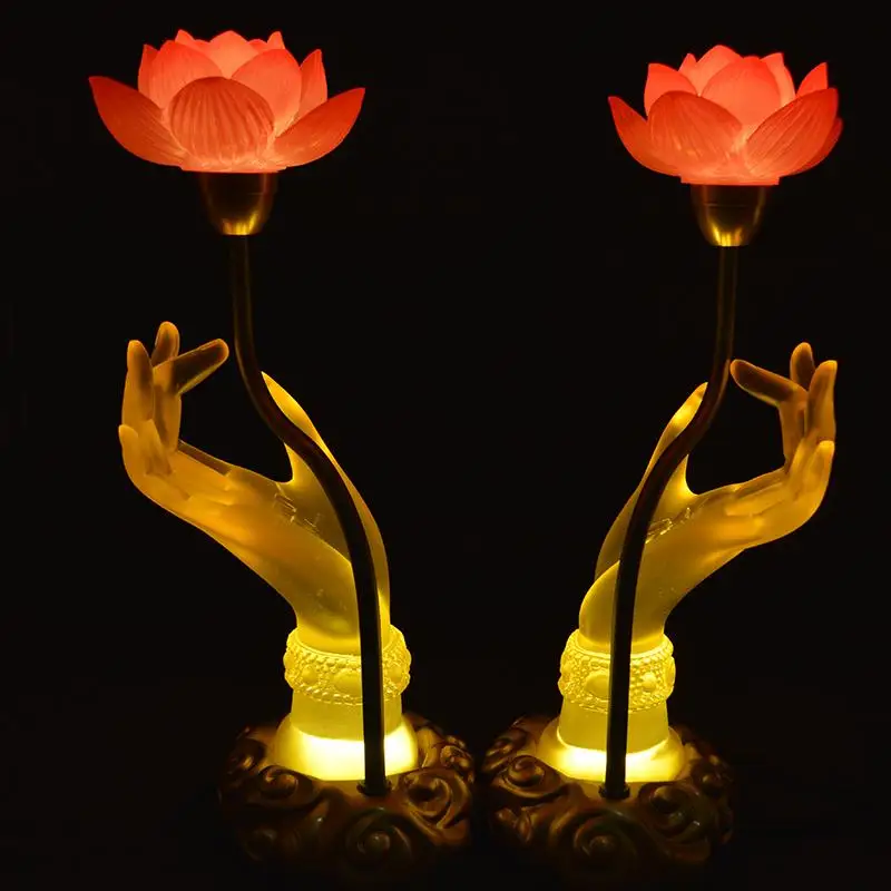 Colorful Lotus Discolores Crystal Lamp Plug In Payment Glazed Bergamot LED Buddha Lamp Household Prayer Buddhist Utensils