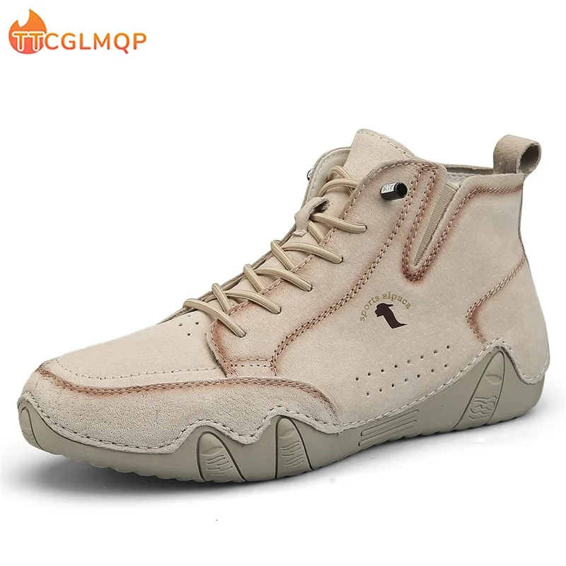 

Winter Luxury Footwear Men Boots Fashion Handmade Leather Ankle Boots Comfort High Top Men Shoes Outdoor Walking Shoes Big Size