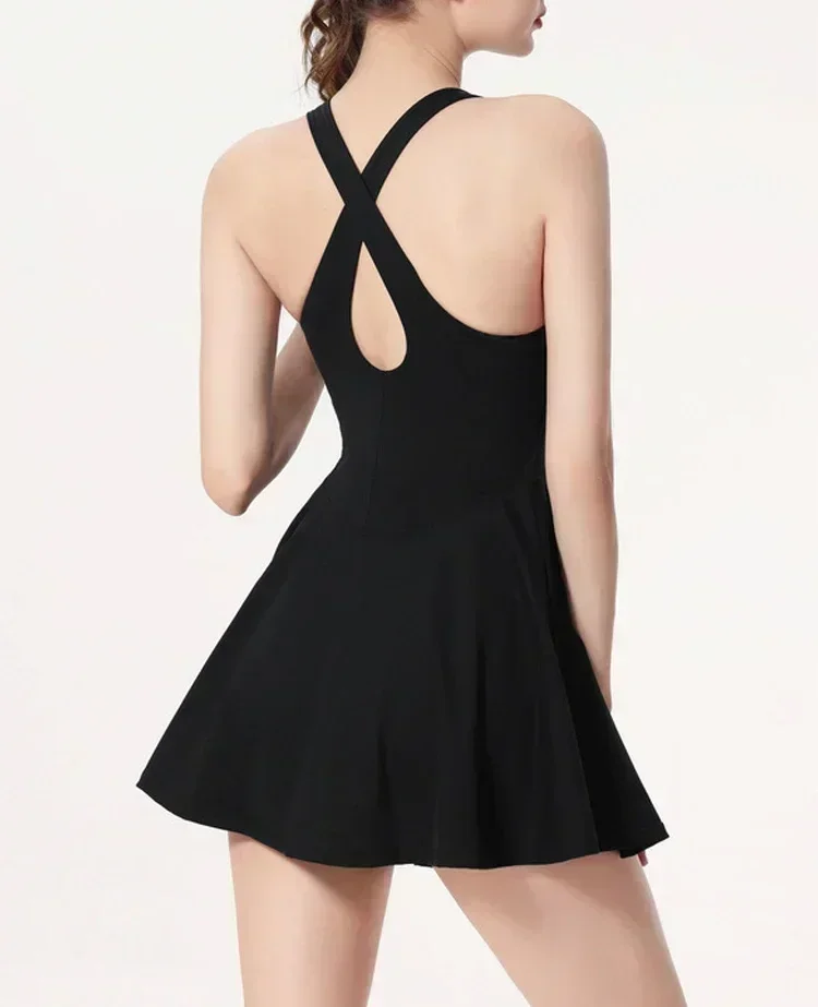 Lemon Tennis Skirt Quick Dry Badminton Sports Dress With Chest Pad one-piece Yoga Clothes Fitness Sundress Anti-leakage