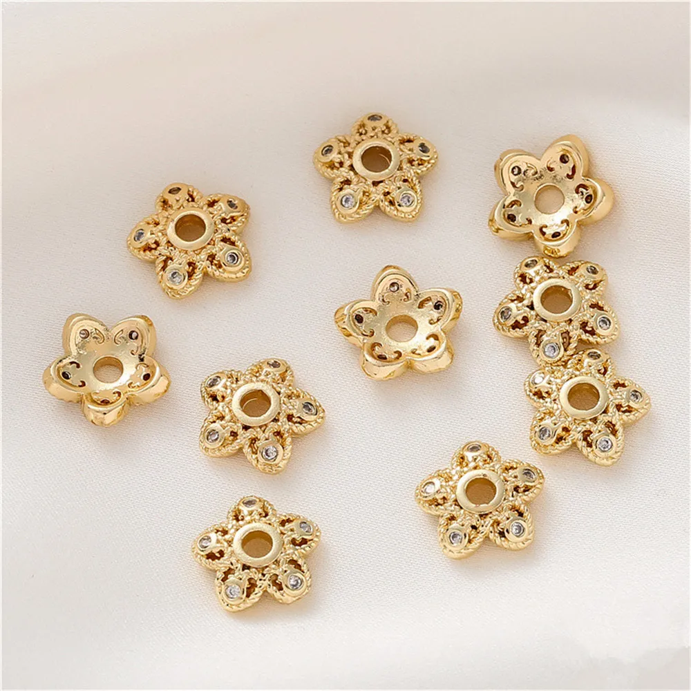 

14K gold 9mm with zirconia flower bracket diy accessories bead cap hand beaded bracelet necklace jewelry material
