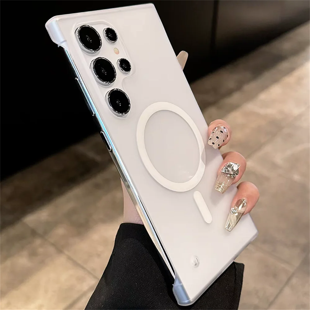 Luxury Slim Matte Clear Frameless Magnetic Case with Wireless Charging Support