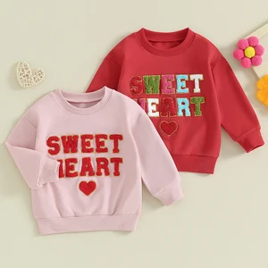 2023-11-07 Lioraitiin 6M-4Y Toddler Girls Valentine's Day Sweatshirts Long Sleeve O-neck Letter Heart Embroidery Pullover Tops