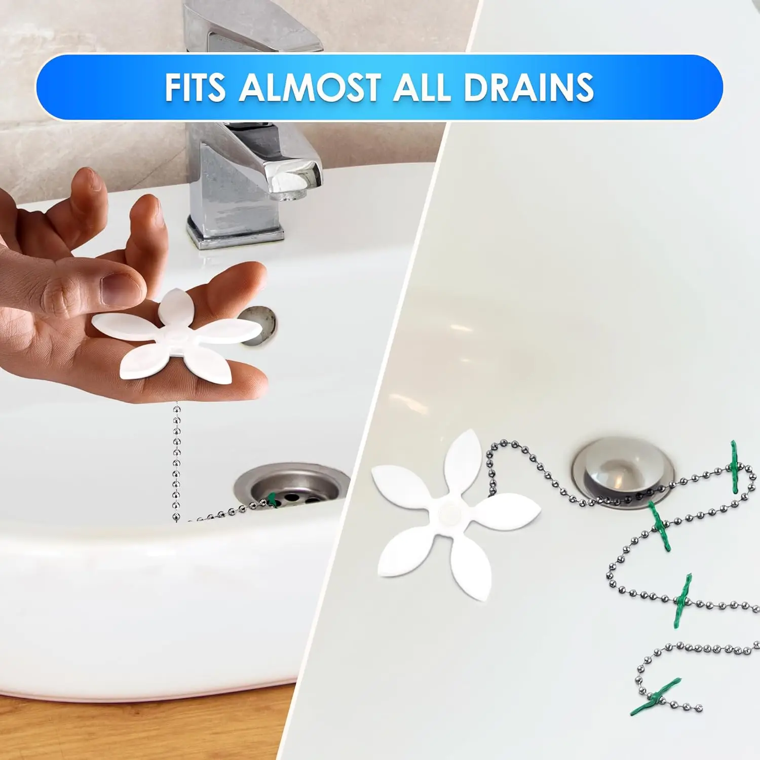 1/5/10Pcs Flower Shape Shower Drain Sink Remover Hair Filter Chain Hook Catcher Strainer Hair Snare for Bathroom Kitchen Bathtub 3