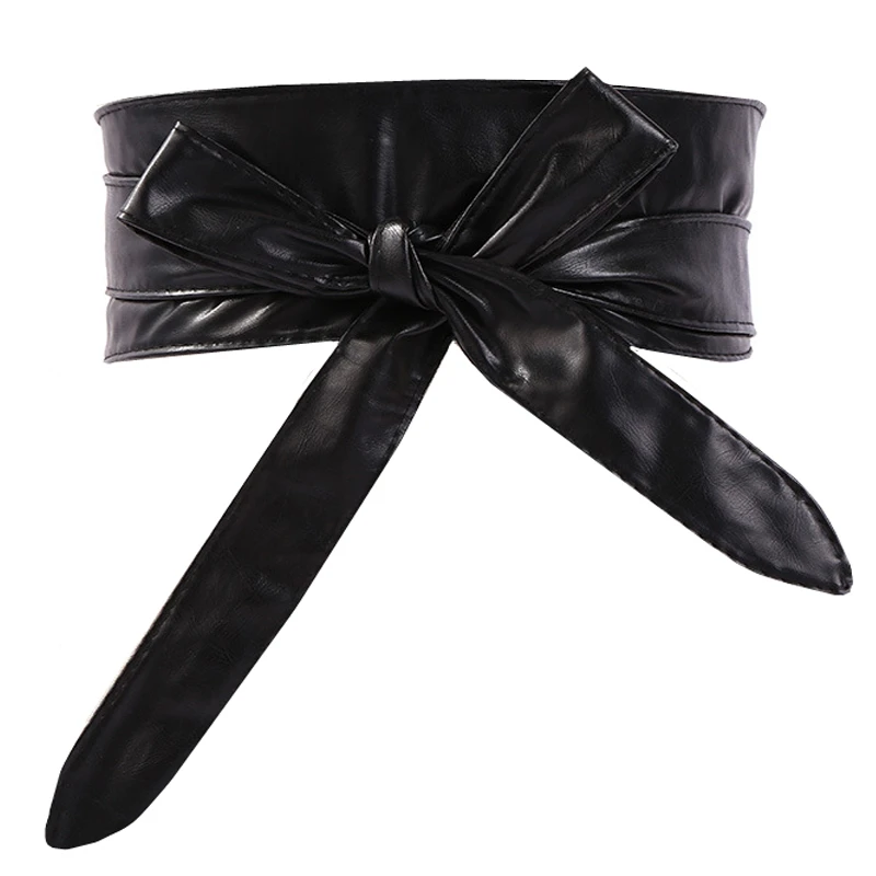 Fashion Ladies PU Leather Soft Luxury Girdle Waist Seal Women Super Long All-Match Bow-Knot Wide Belts Clothing Accessories plus size belts