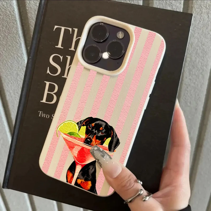 Pink Striped Puppy Cocktail Pattern Phone Case – Trendy Brand Design Cover