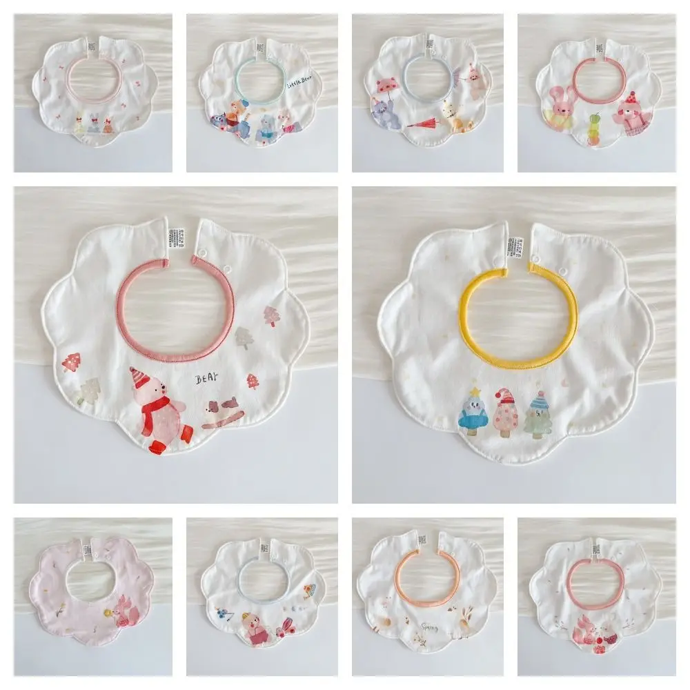 Cartoon Anti-vomiting Bibs Flower Shape Rotatable Baby Drooling Bibs Round Neck Cotton Yarn Saliva Towel Neck Wear Accessories
