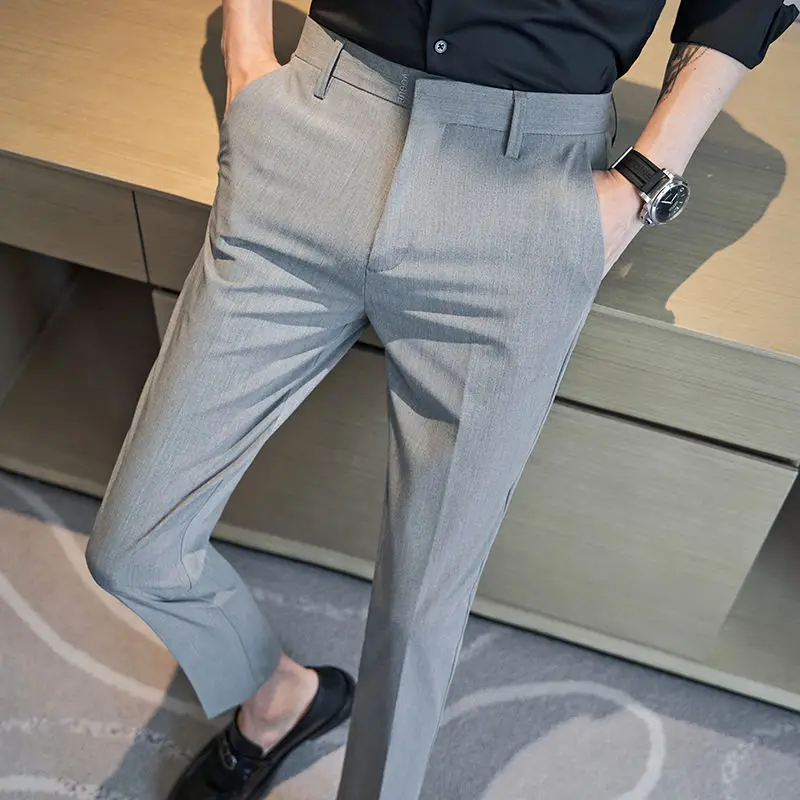 Summer New Men's Clothing Fashion Casual Versatile Suit Pants Streetwear New Solid Pocket Trendy Business Slim Straight Trousers