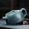 Yixing Purple Sand Mine Green Mud Bird Language Flat Well Fence Xishi Tea Pot Beauty Kettle Customized Zisha Tea Set Authentic 3
