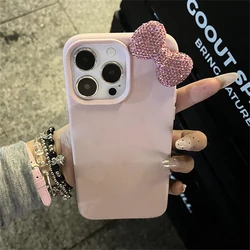 Elegant Rhinestone Bow Litchi Leather Shockproof Phone Case for iPhone 15 Plus (Pink)