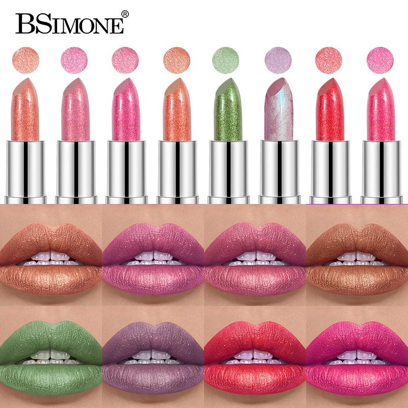 Diamond Pearlescent Lipstick Waterproof Long Lasting Non-stick Cup Matte Velvet Shiny Lipsticks Red Sexy Lips Makeup Cosmetics_voghion.com