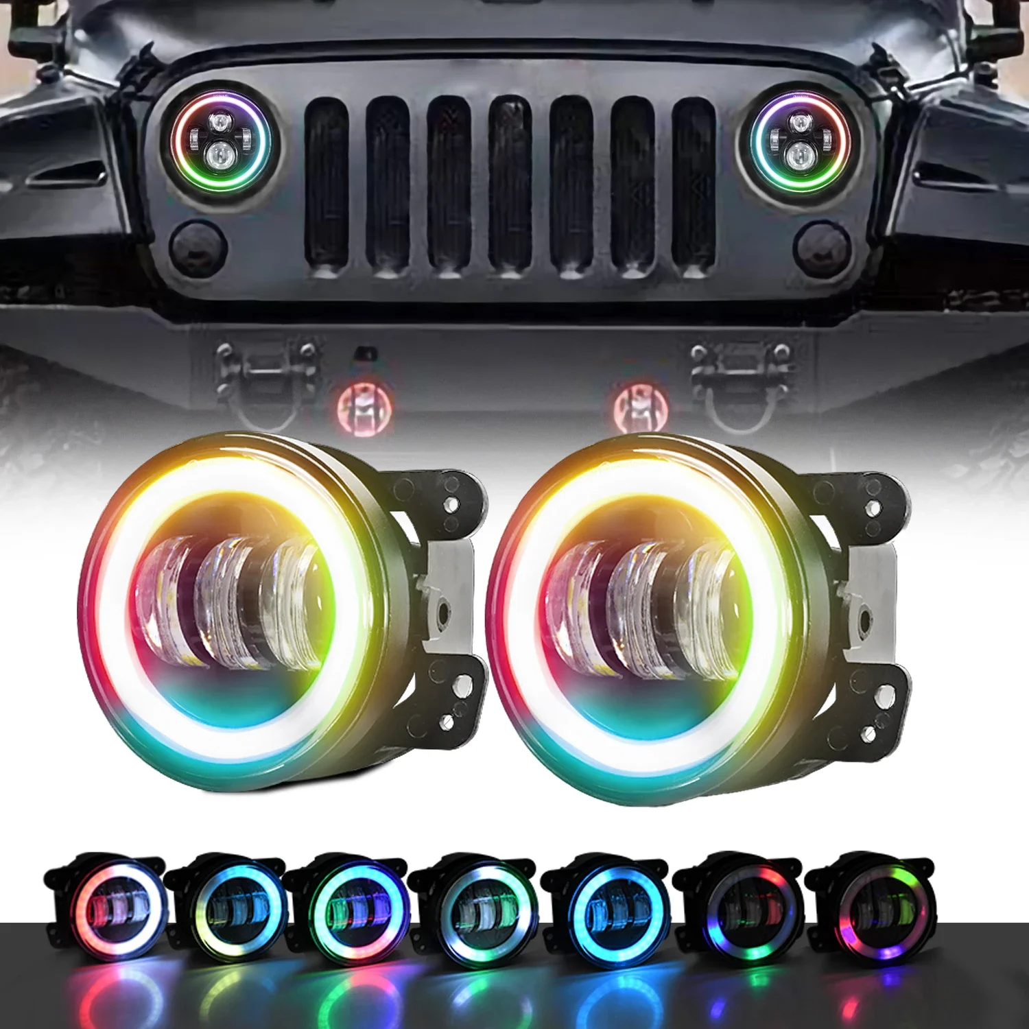 Gear Coloured Light Angel Eye Led Ring Fog Light Led Lighthouse Wrangler Jeep