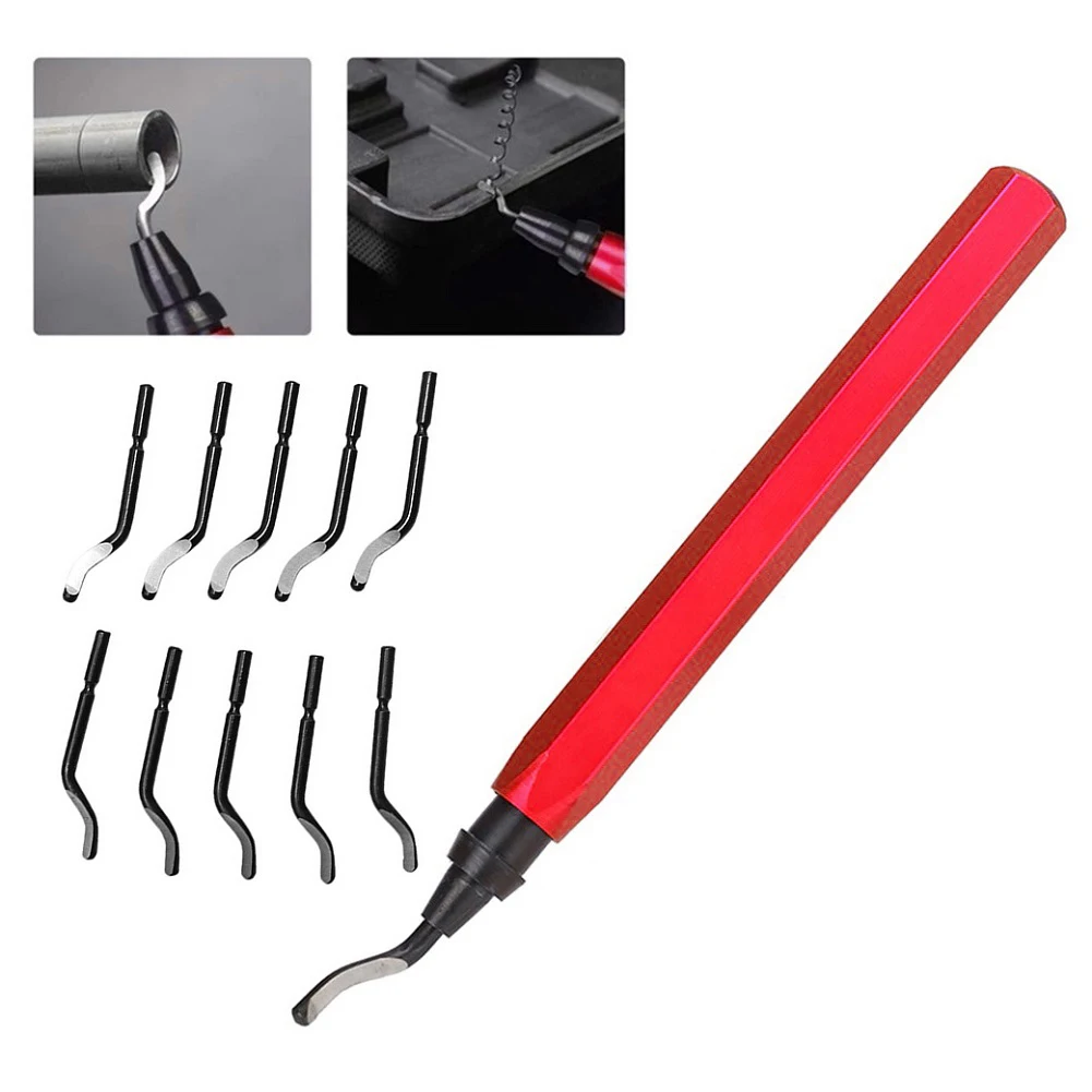 

RB1000 Handle Burr Deburring Remover Cutting Tool With 10pcs Rotary Deburr Blades For Stainless Steel Rubber Plastic Deburring