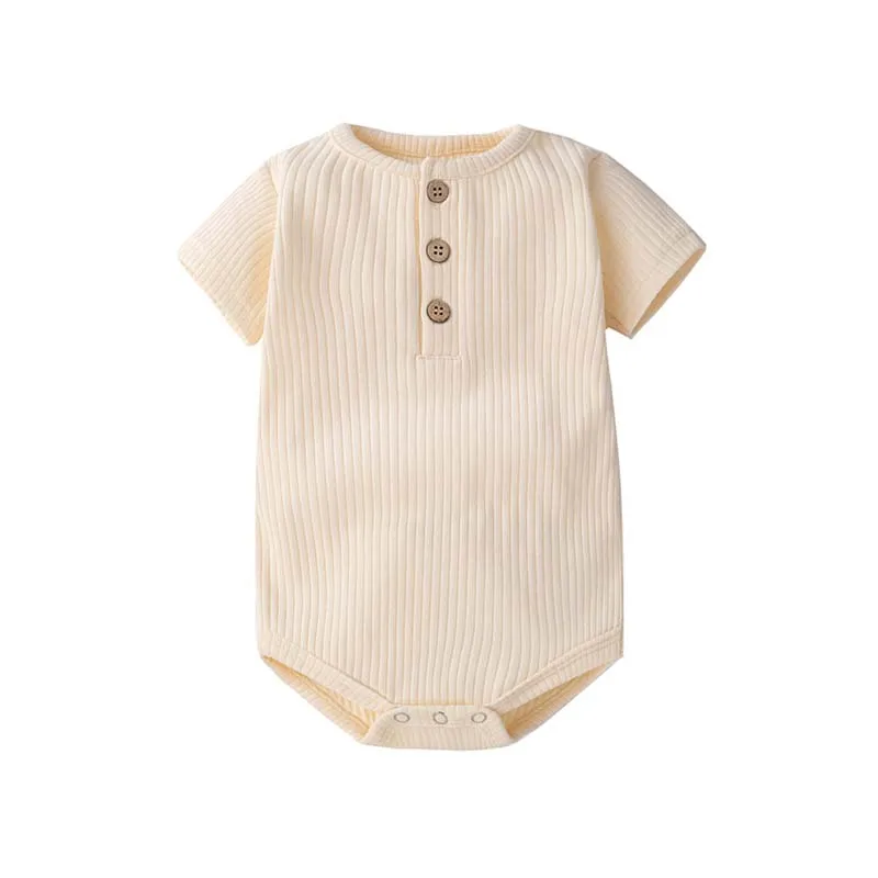 

0-24 Months Infant Newborn Baby Boys Girls Clothes Ribbing Bodysuits Cotton Short Sleeve Solid Color Slat Onesies Baby Outfits