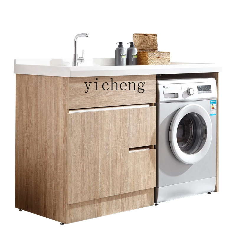 Combinazione Di Armadio Per Lavaggio In Legno Massello Xl Armadio All-In-One Con Lavatrice A Tamburo Per Lavabo Compagno Dell'Armadio