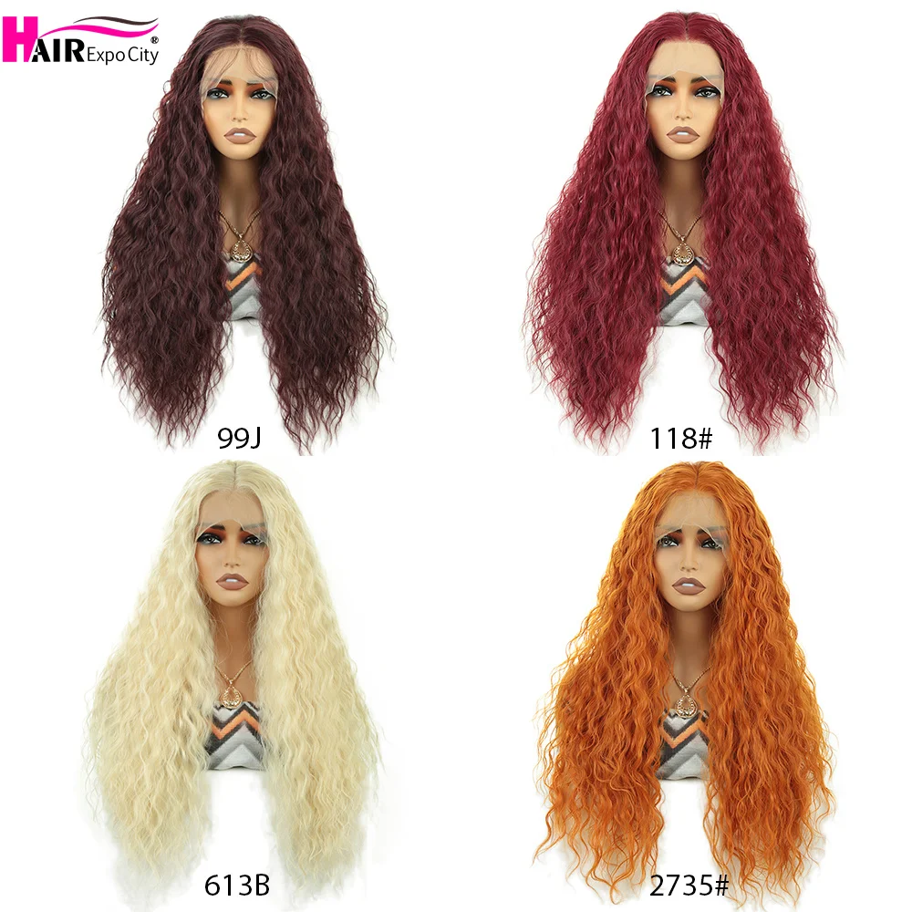 Long Curly Wig 13*4 Synthetic Lace Front Wigs For Women Orange Blonde Glueless Female Heat Resistant Daily Use Party Wig