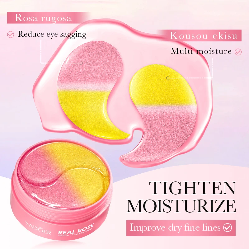 60pcs SADOER Rose Crystal Collagen Eye Mask Anti Dark Circles Eyes Bags Anti-aging Anti Wrinkles Moisturizing Eye Patches