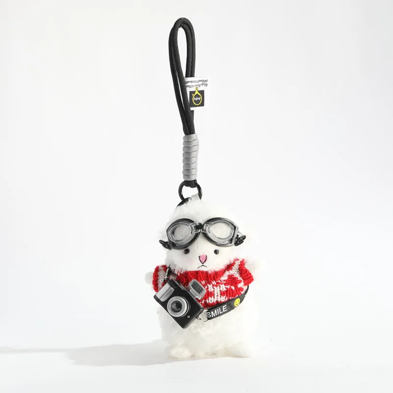 Camera Sweater White Sheep Plush Pendant Bag Hanging Decoration Exquisite Car Keychain Couple Toy Doll Cute  Creativity