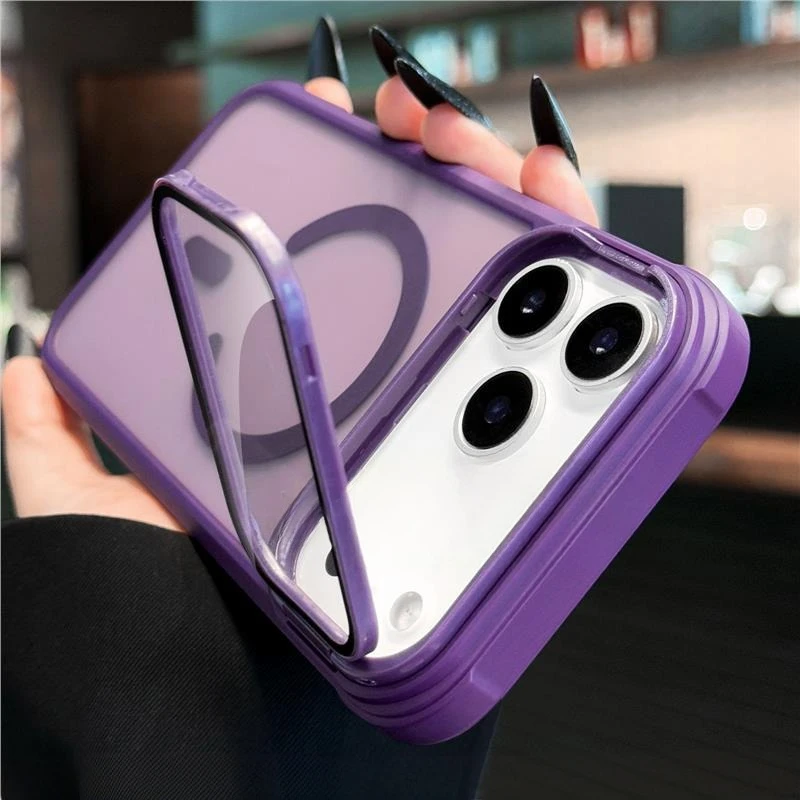 Foldable Camera Stand Holder with Matte Finish and Wireless Charging – Shockproof Case