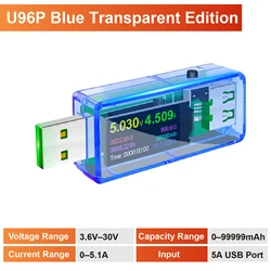 Advanced USB Voltage & Current Tester with Fast Charge Detection (3.6V - 30V, 0A - 5A) (U96P - BLUE)