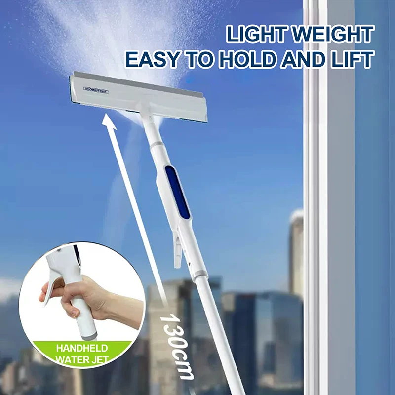 Spray Window Cleaner 2 in 1 Window Squeegee with Spray Bottle 130CM Long Pole for Home Window Cleaning and Outdoor Glass Clean