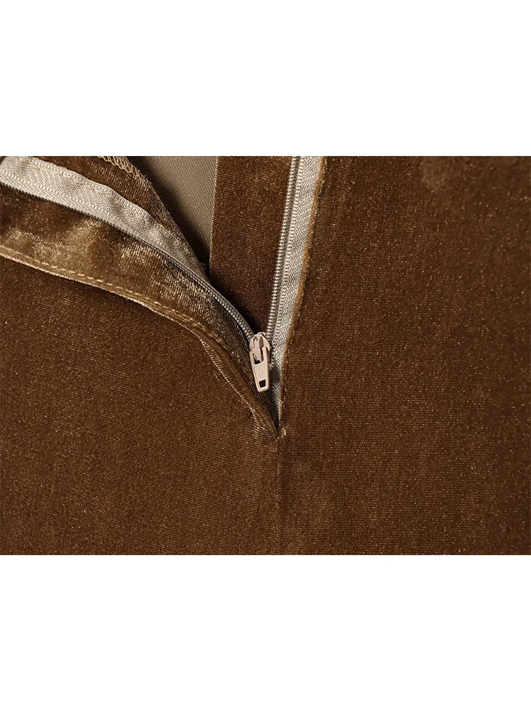 Women Elegant Velvet Pants Set 2 Piece Fashion Single Button Full Sleeve Blazer Zipper Wide Leg Pant Spring New Commuter Outfits