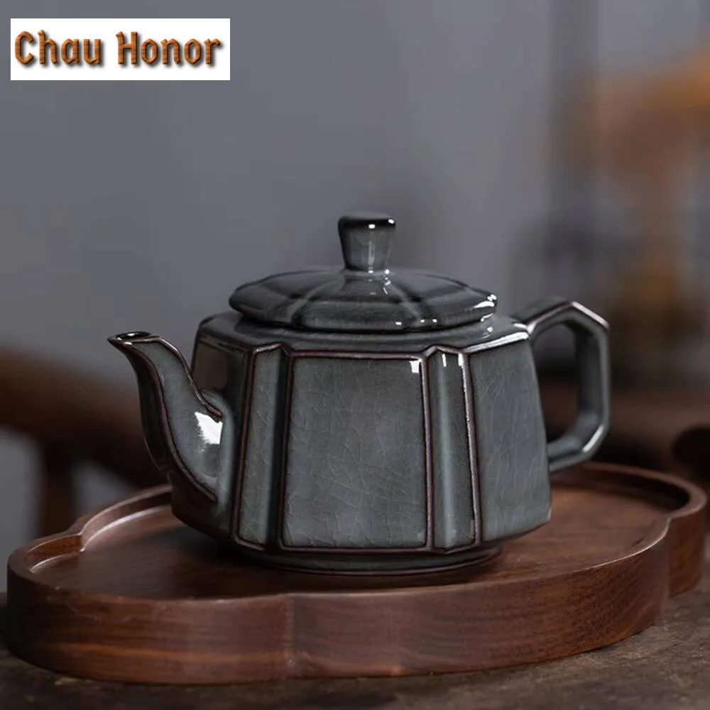 265ML Handmade Iron Tire Celadon Teapot Vintage Ice Cracking Glaze Pot Chinese Tea Brewing Kettle Teaset Collection Gift Box