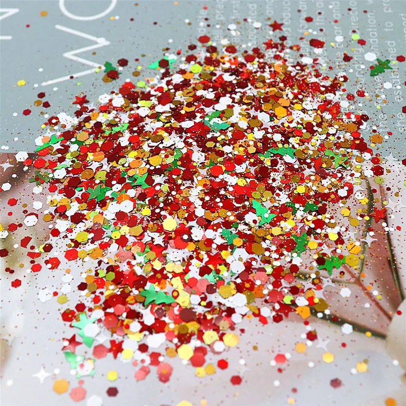 Nail Sequins Mixed Pentagram Point Snowflake Christmas Tree Sequins DIY Nail Drop Glue Slime Filling Cosmetics 10-20g sequins for crafts sequins accessories nail art decor