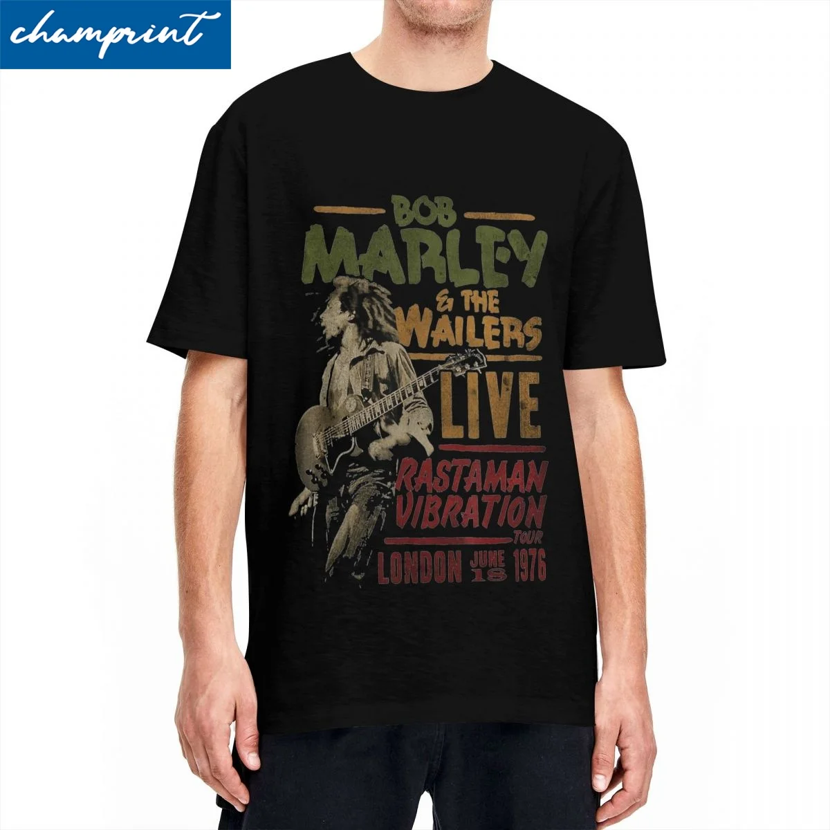 Retro Bob Marley Wailers Live T-Shirt Uomo O-Collo Manica Corta Top Tee Ajax Cotton Clothing