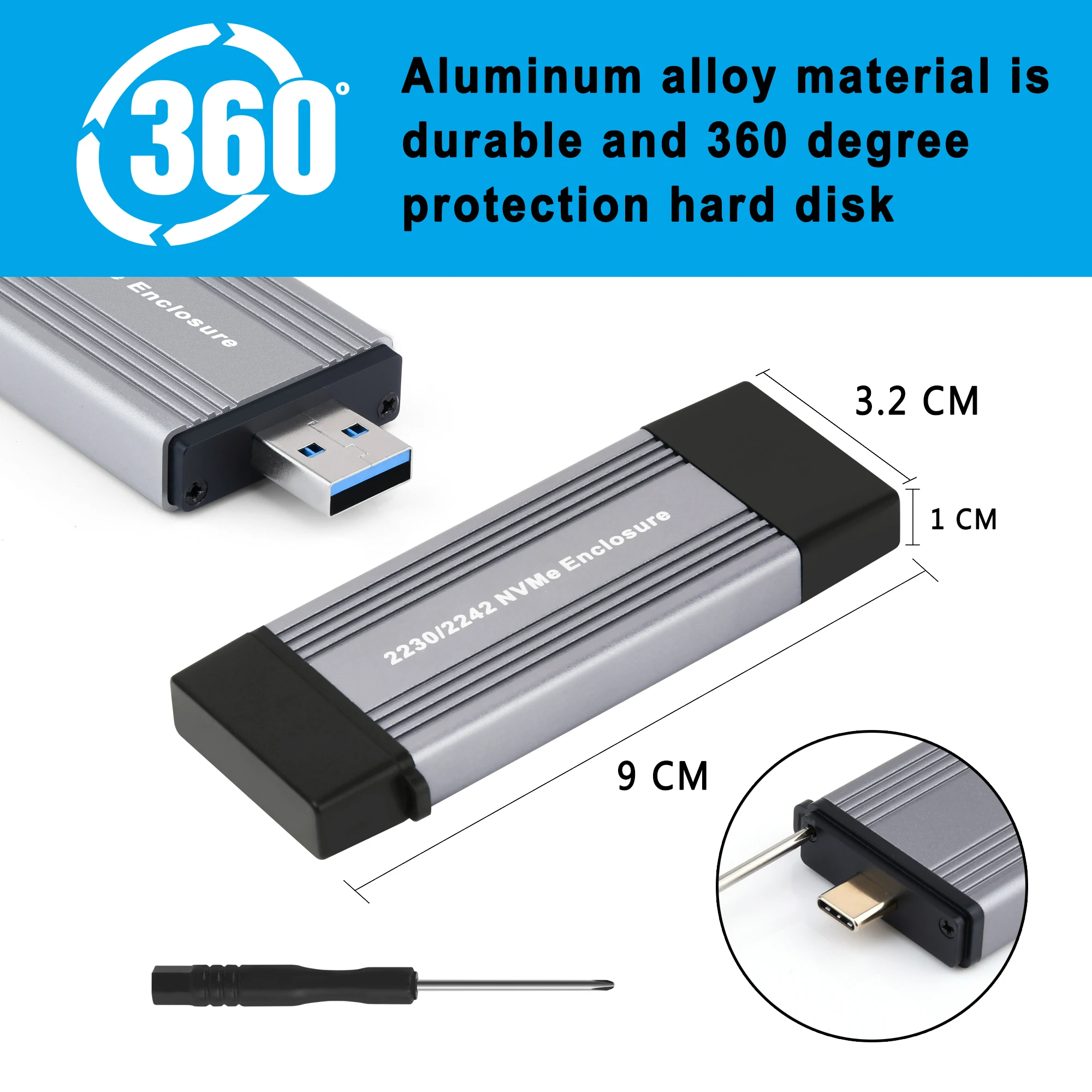 M.2 NVME 2230 2242 SSD Enclosure USB A USB C M2 SSD Case 3.2 10Gbps To NVMe M-Key External Solid State Drive Portable Box