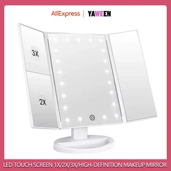 Folding Illuminated Vanity Mirror LED Touch Screen 1x/2x/3x/ Magnifying Glass 180 Degree Adjustable Bracket HD Luminous Mirror