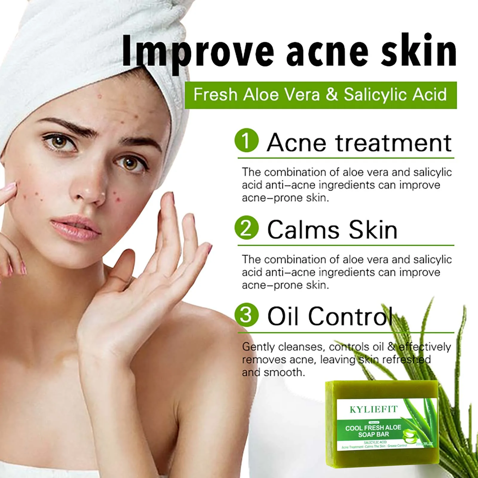 AILKE Aloe Vera Whitening Soap, Remove Acne, Pimples, Skin Radiant, Improve Skin Luster, Vegan Bath Wash for All Skin Types 3