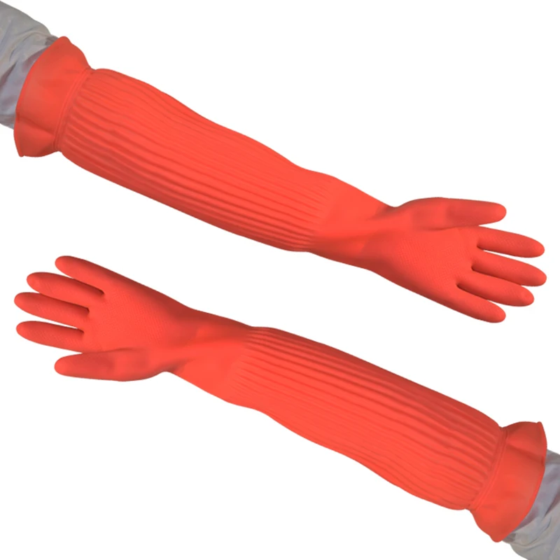56cm  Dish Washing  Household Scrubbe Repeatable Kitchen Tool  Waterproof Acid and Alkali Resistant Long Rubber Gloves 4