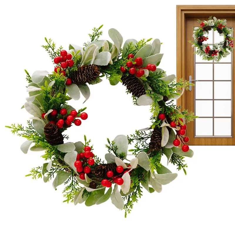 

Front Door Christmas Wreaths Artificial Greenery Christmas Wreaths With Pine Cones Red Berries 16.54in Wreath Garlands Ornament