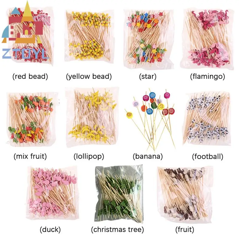 

100Pc Disposable Wooden Bamboo Cocktail Sticks Food Picks Fruit Skewers Cake Handmade Sticks Toothpick Skewer Party Supplies